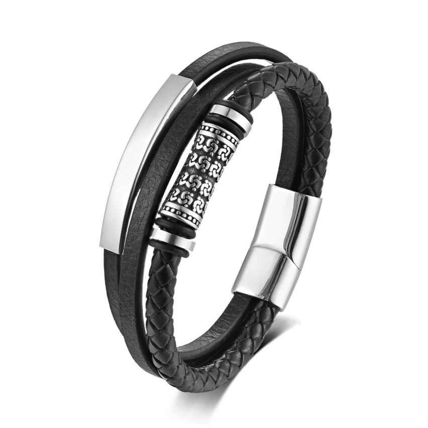 S.Steel Black Leather Multilayer Men-c 29g