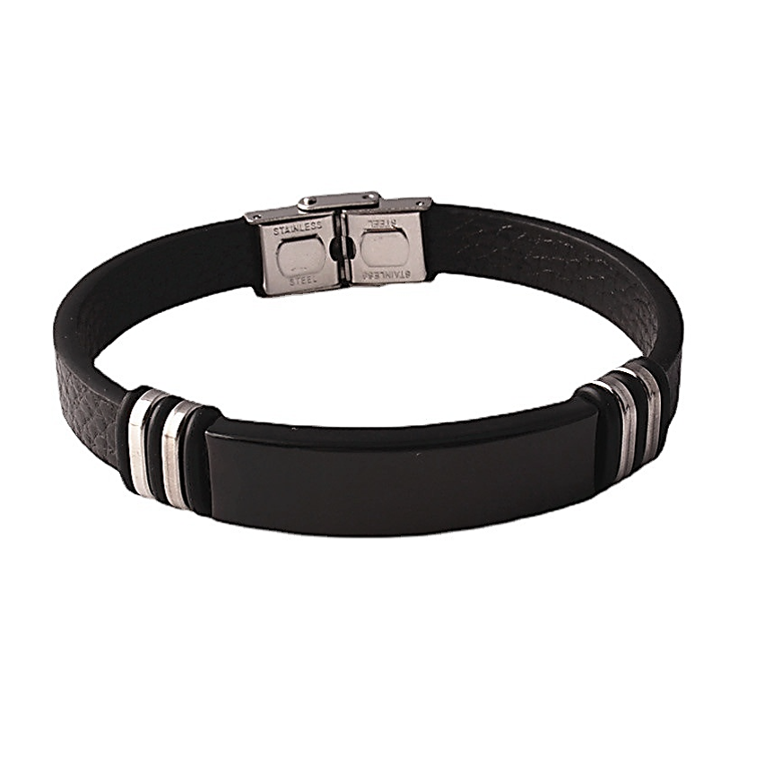 S.Steel Black Leather With Plate Men-c 215x10mm