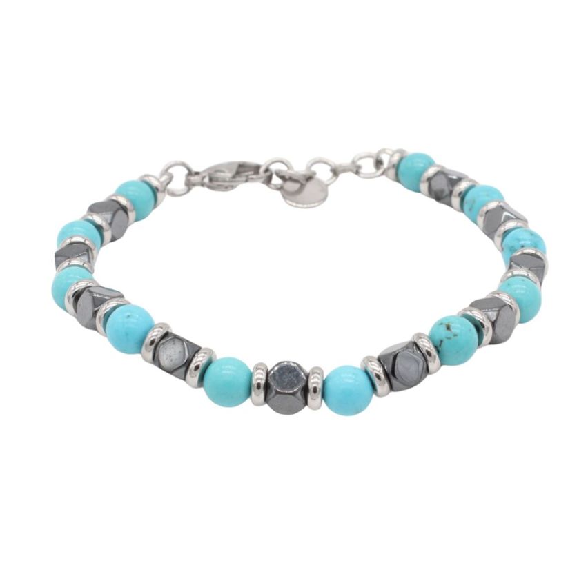 S.Steel Lake blue Natural Stone Beads Women-c 18g