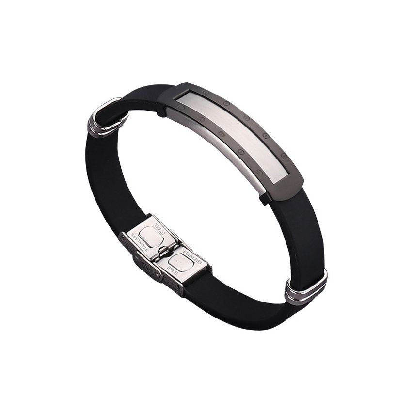 S.Steel Black Silicone Leather Men-c 21g 215x12mm