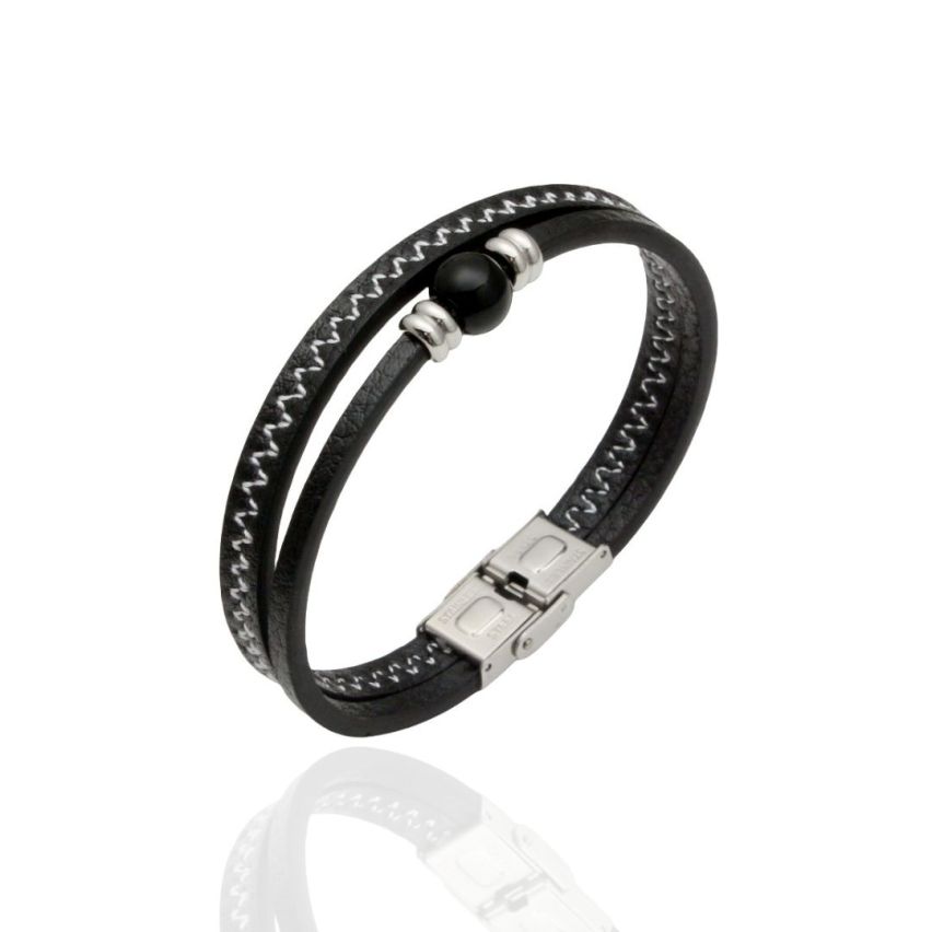 S.Steel White Stitched Leather Men-c 20g