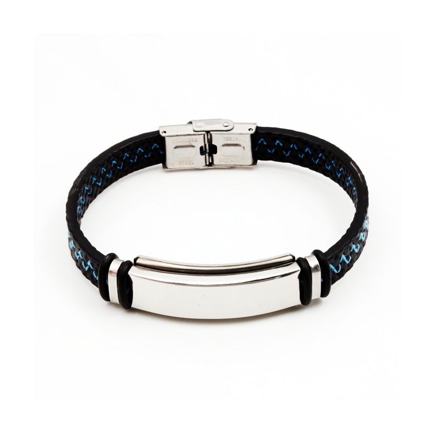 S.Steel Blue Stitched Leather With Plate Men-c 25g
