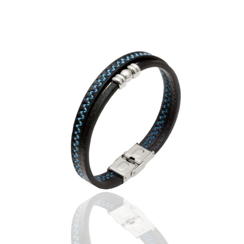 S.Steel Blue stitched Leather Men 20g 