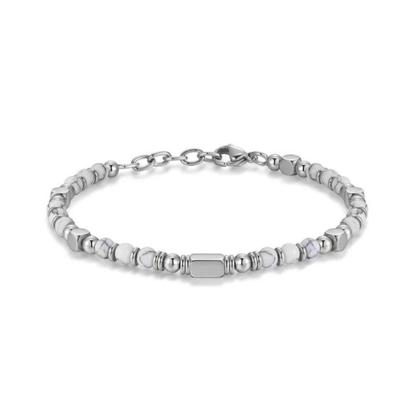 S.Steel White Glass stone Beads Women-c 8.2g