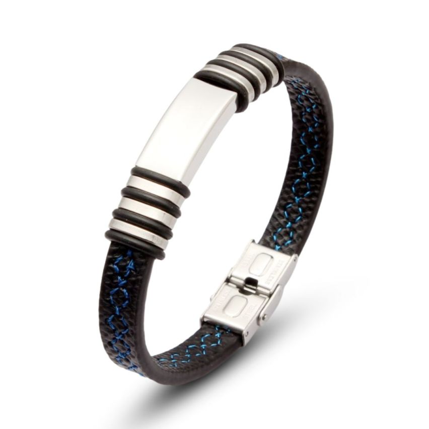 S.Steel Blue Stitched Leather With Plate Men-c 25g