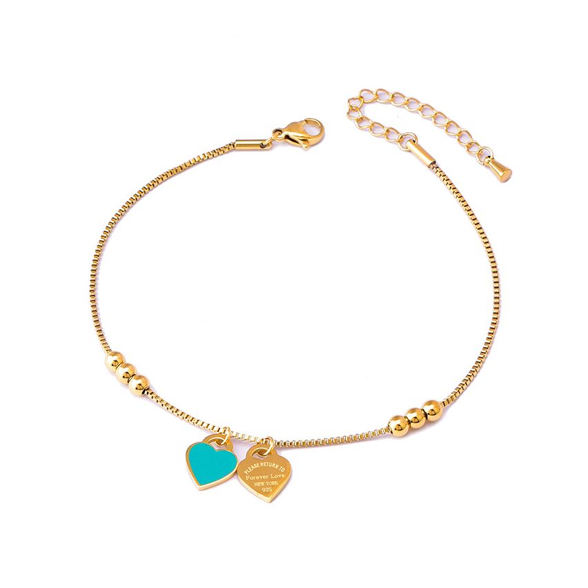 S.Steel Gold Plating Lake blue Anklets Women-c 4.3g