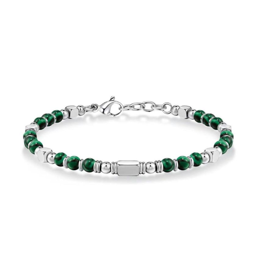 S.Steel Green Glass stone Beads Women-c 8.2g