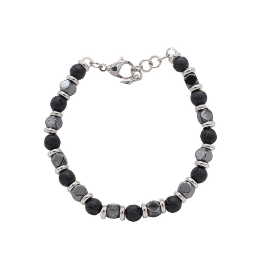 S.Steel Black Natural Stone Beads Women-c 18g