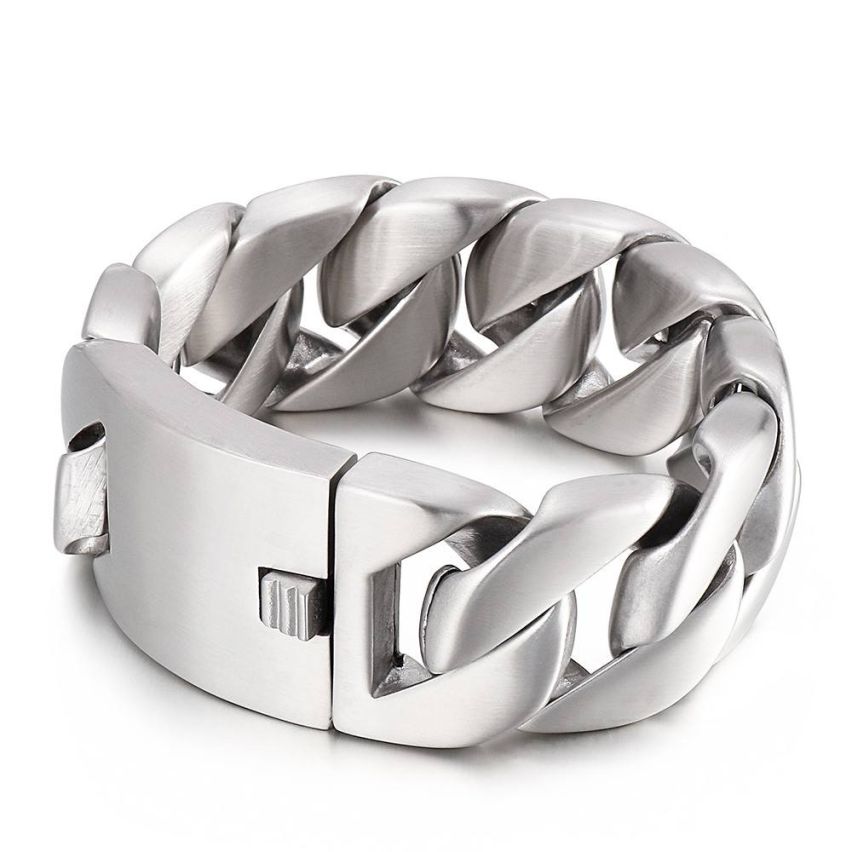 XXL Brushed silver Titanium Steel Men-c 