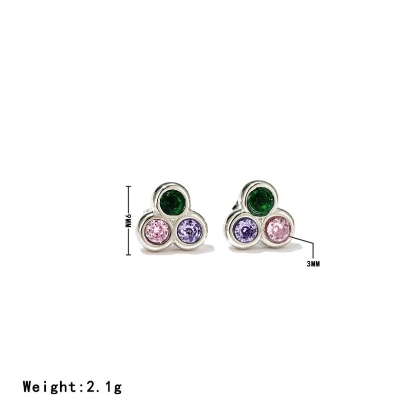 S.Steel Gold Plating Colorfull Zircon Stud Women-c 2.1g