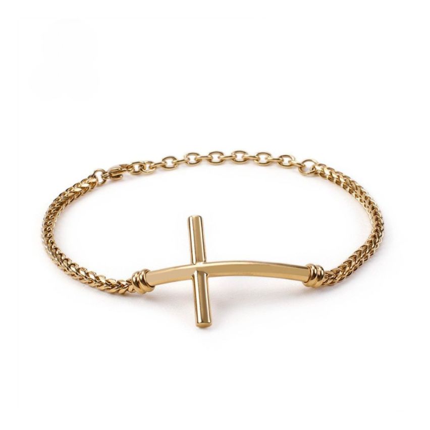 S.Steel Gold Plating Cross Men-c 14g