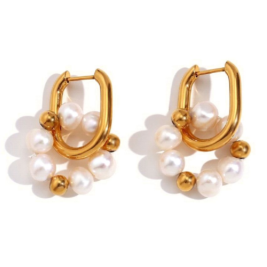 Gold Plating S.Steel and White Freshwater  pearl Pearls Earrings