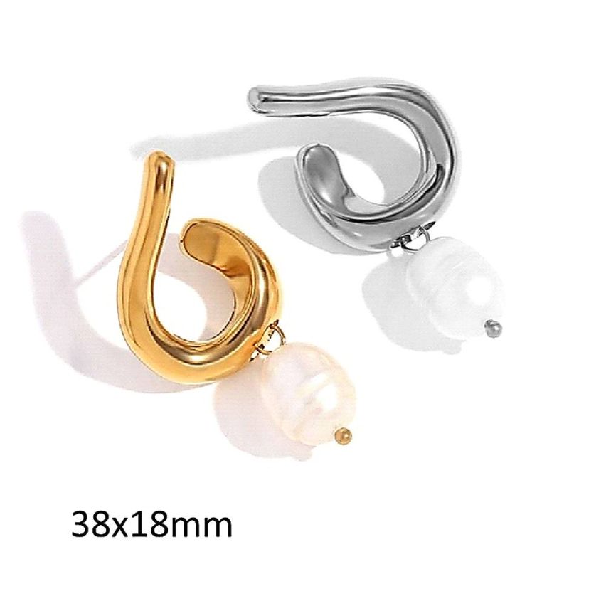 S.Steel and White Pearls Earrings