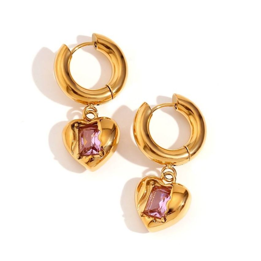 Gold Plating S.Steel and Zircon Long Earrings