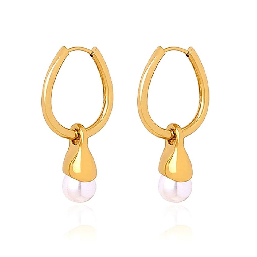 Gold Plating S.Steel and Shell Bead Pearls Earrings