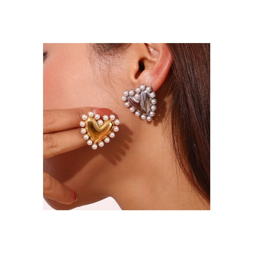 S.Steel and White Pearls Earrings