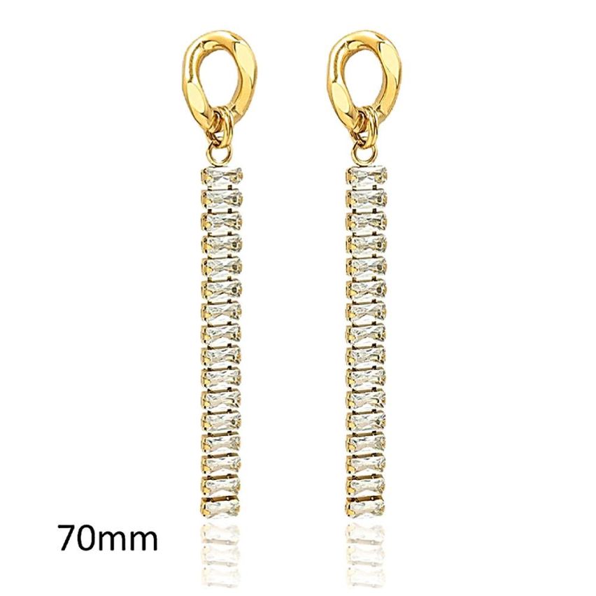 Gold Plating S.Steel and Zircon Long Earrings