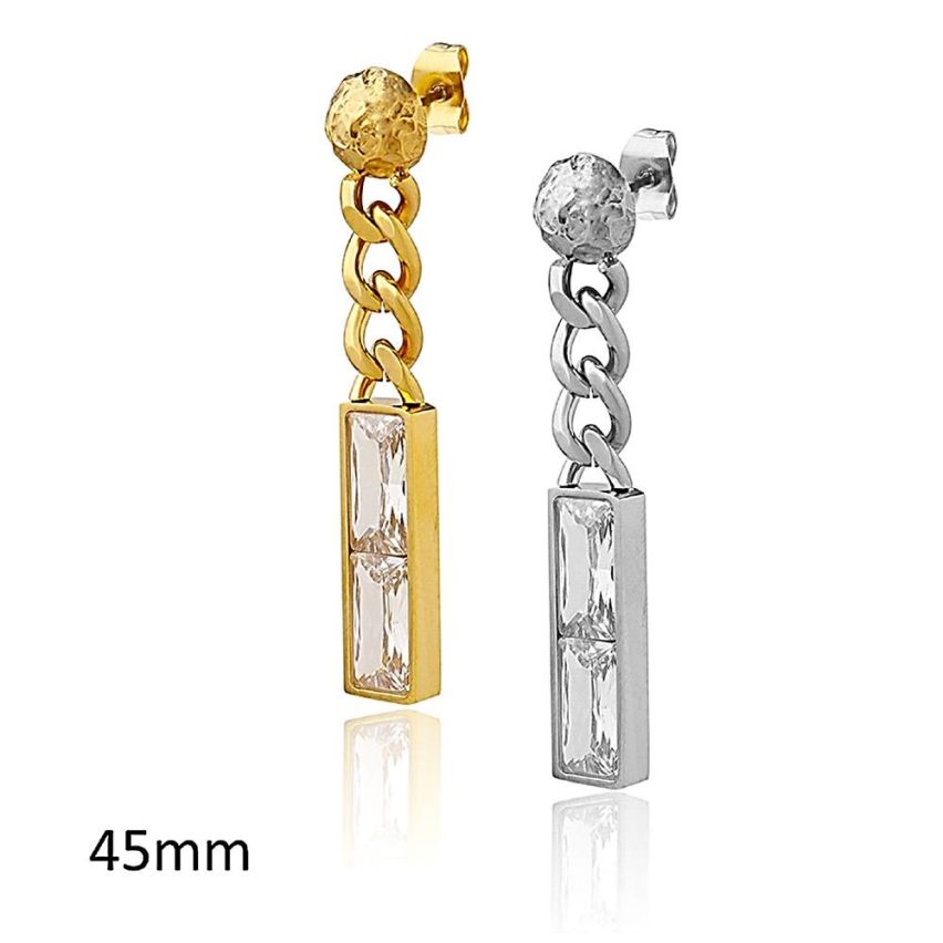 Gold Plating S.Steel and Zircon Long Earrings