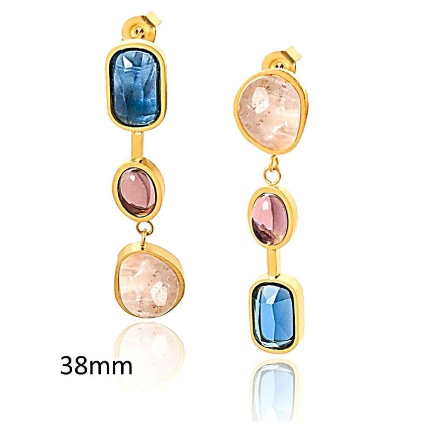 S.Steel and Glass Stone Long Earrings