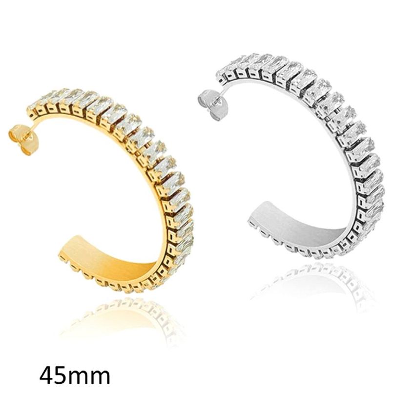 S.Steel and Zircon Hoop Earrings