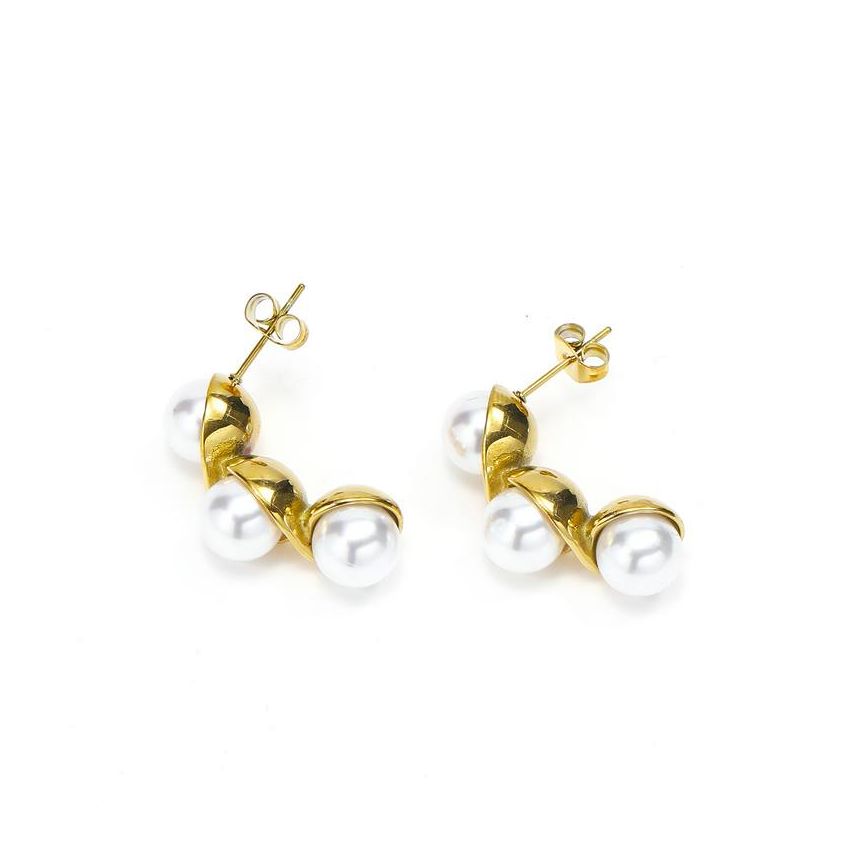 Gold Plating S.Steel Pearls Earrings