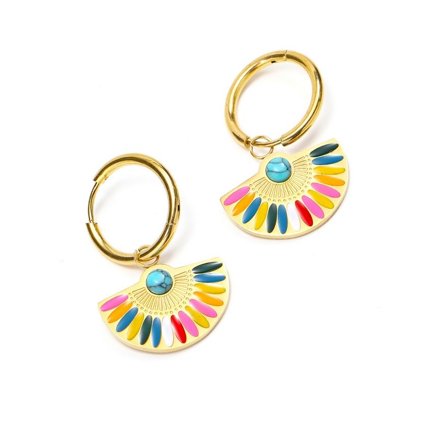 Gold Plating S.Steel and Colorfull Enamel Earrings
