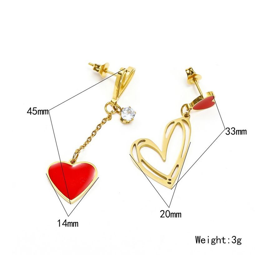 Gold Plating S.Steel and Red Enamel Earrings