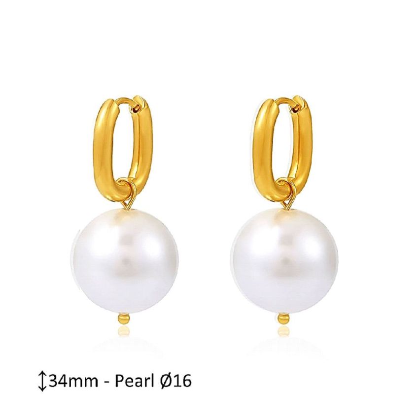 Gold Plating S.Steel and Shell Bead Pearls Earrings