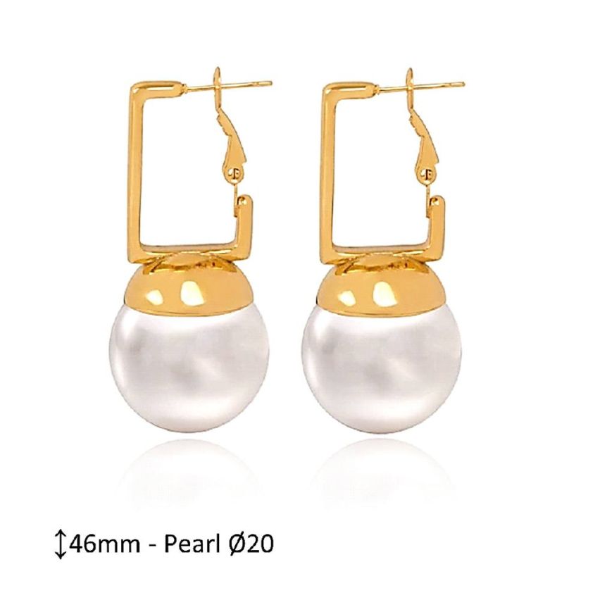 Gold Plating S.Steel and White Pearls Earrings