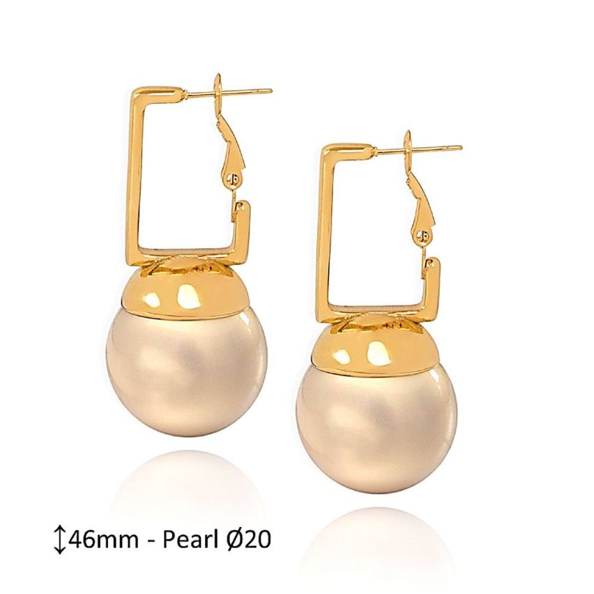 Gold Plating S.Steel and Champagne Pearls Earrings