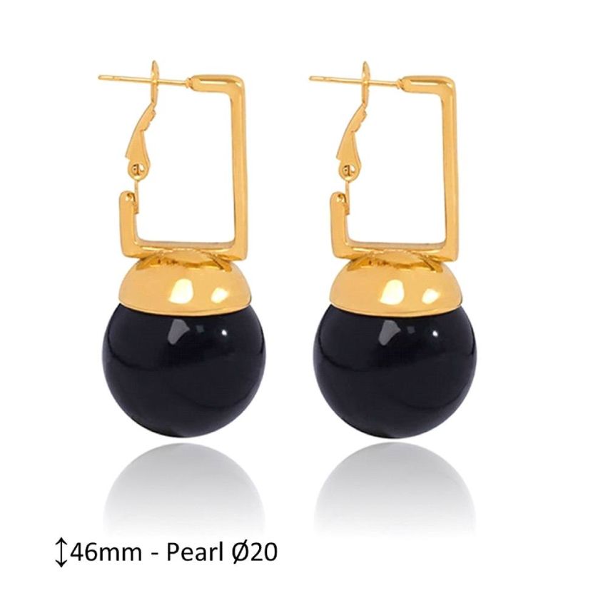 Gold Plating S.Steel and Black Pearls Earrings