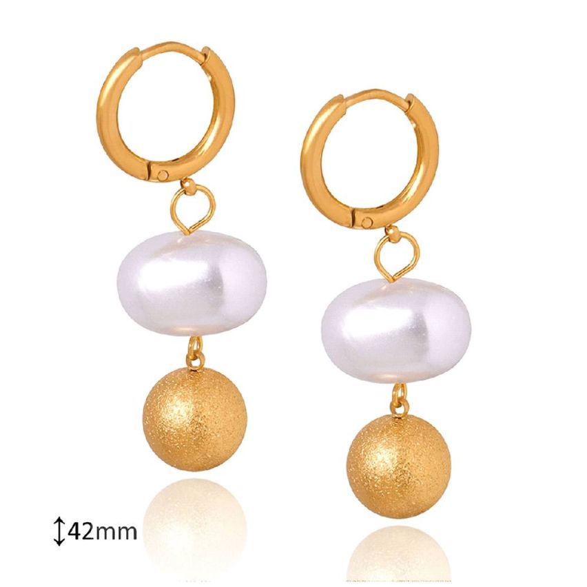 Gold Plating S.Steel and Shell Bead Pearls Earrings