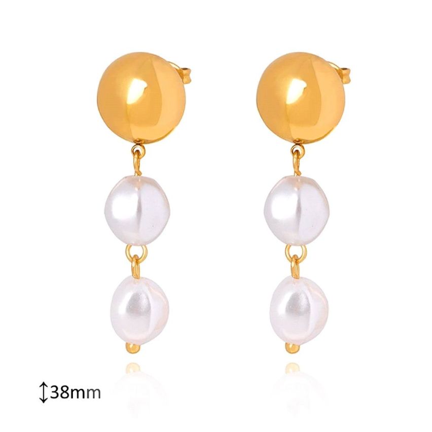 Gold Plating S.Steel and Shell Bead Pearls Earrings