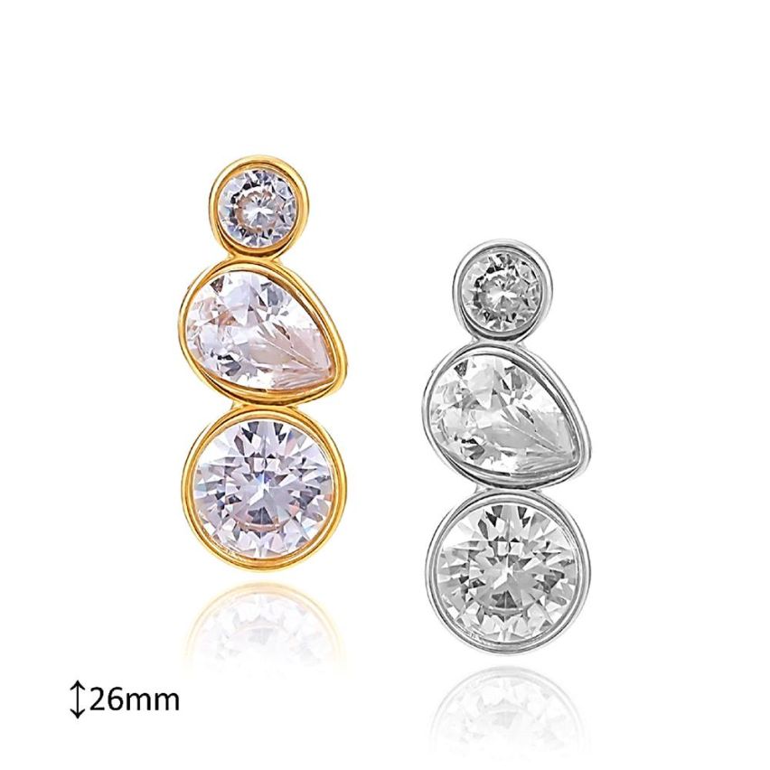 S.Steel and White Zircon Smooth Earrings