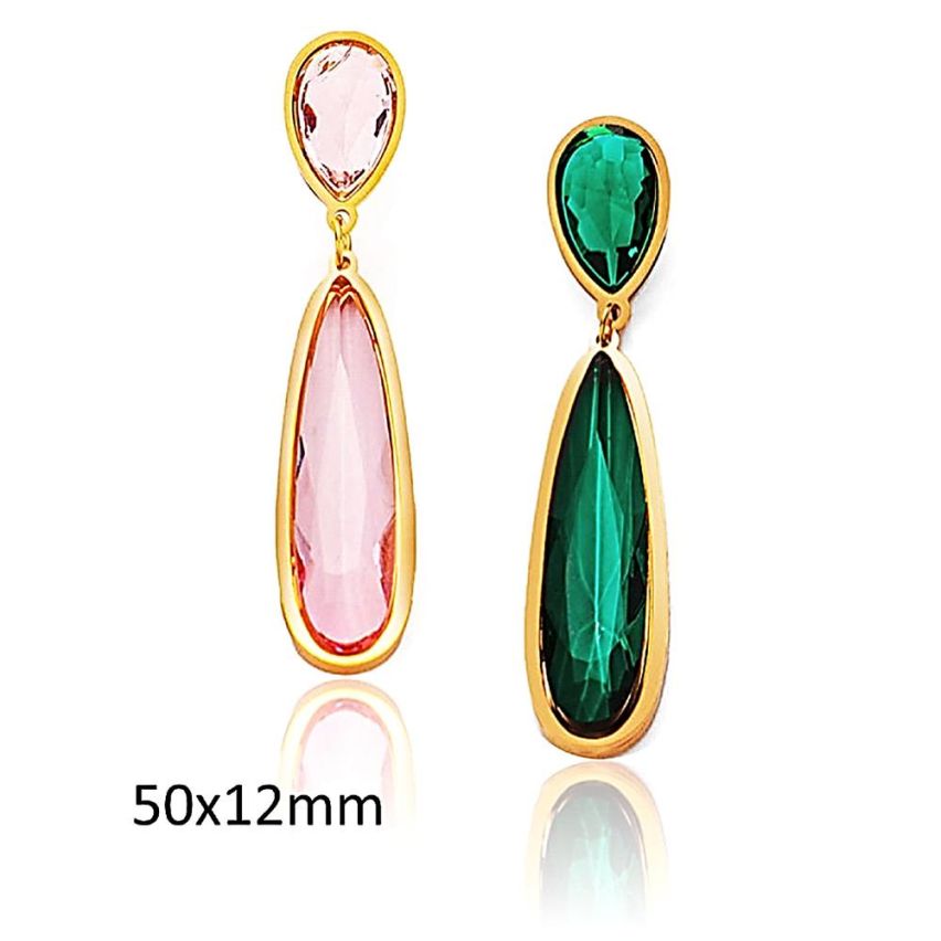 S.Steel and Glass Stone Long Earrings