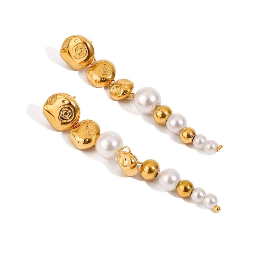 Gold Plating S.Steel and Shell Bead Pearls Earrings