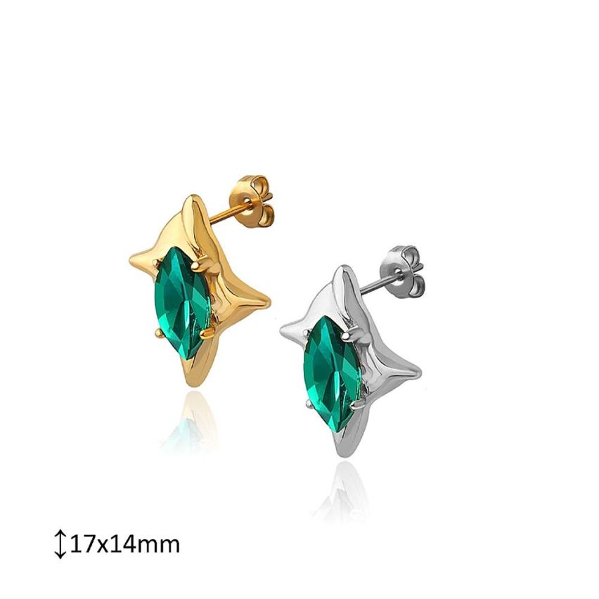 S.Steel and Green Zircon Smooth Earrings
