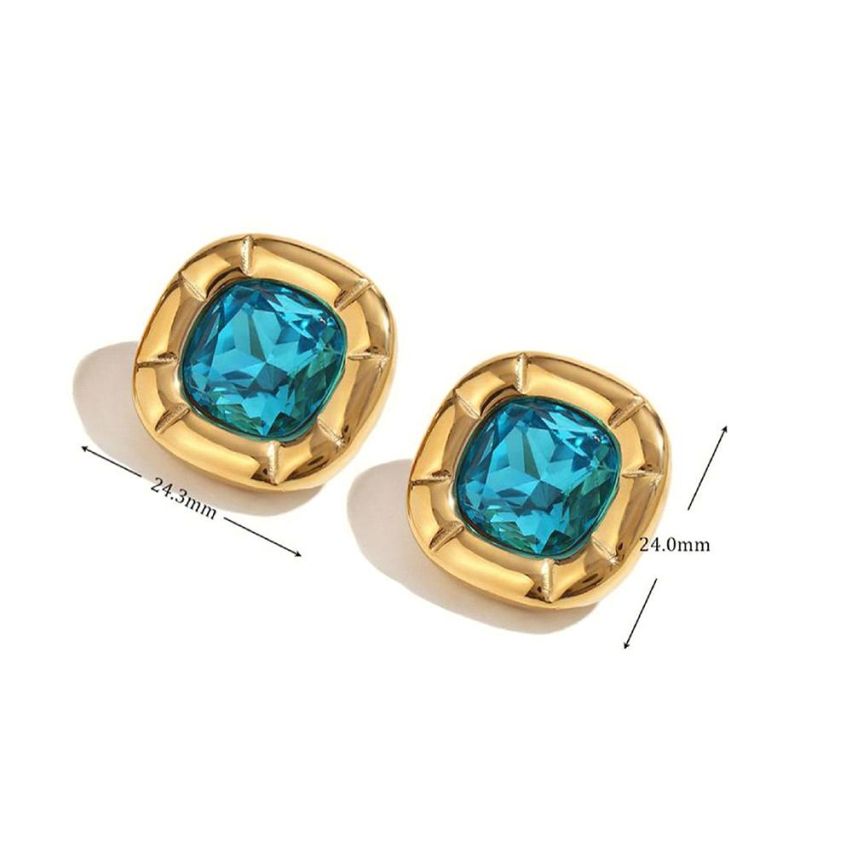 Gold Plating S.Steel and Glass Stone Smooth Earrings