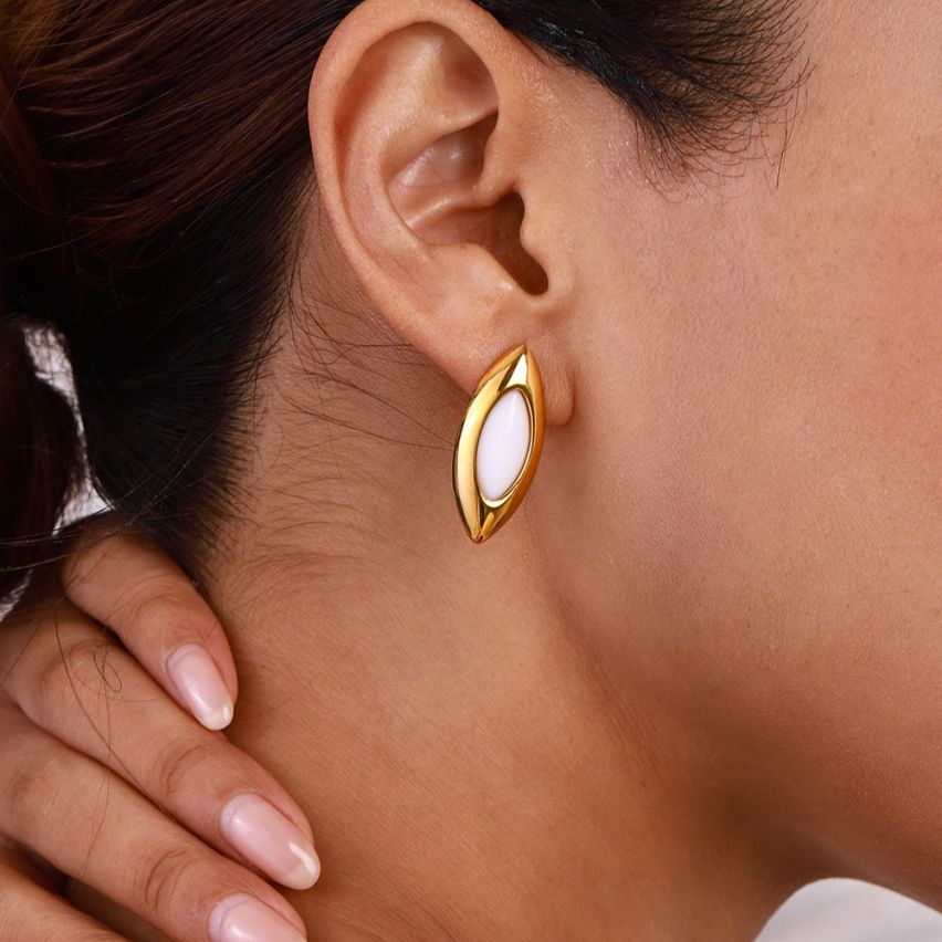 Gold Plating S.Steel and Agate Smooth Earrings