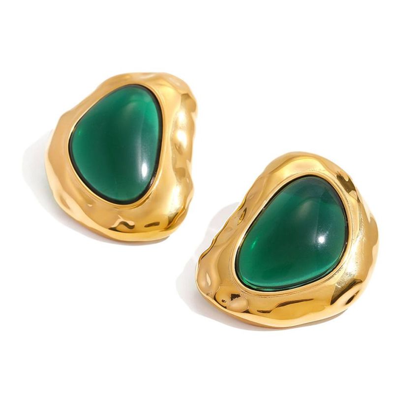 Gold Plating S.Steel and Glass Stone Smooth Earrings