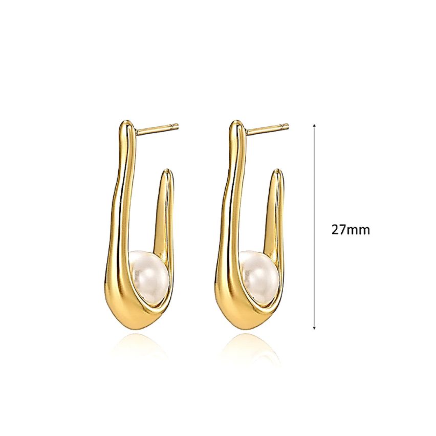 Gold Plating S.Steel and White Pearls Earrings