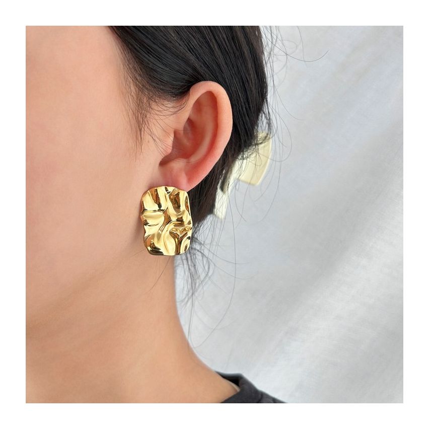 Gold Plating S.Steel Texture Earrings