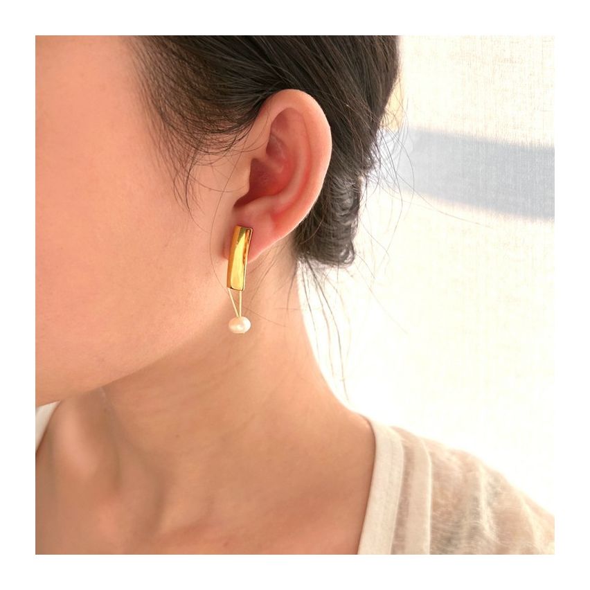 Gold S.Steel Pearls Earrings