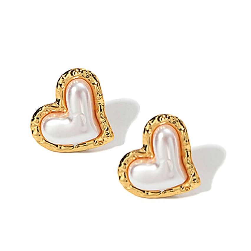 Gold Plating S.Steel and White Pearls Earrings