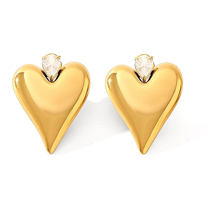 Gold S.Steel and Zircon Geometric Earrings