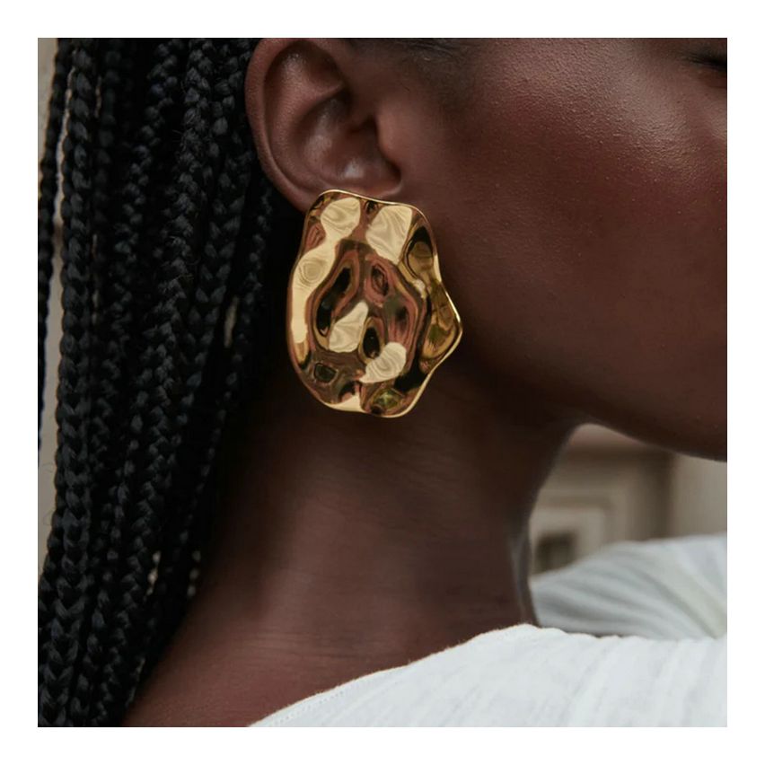 Gold Plating S.Steel Texture Earrings