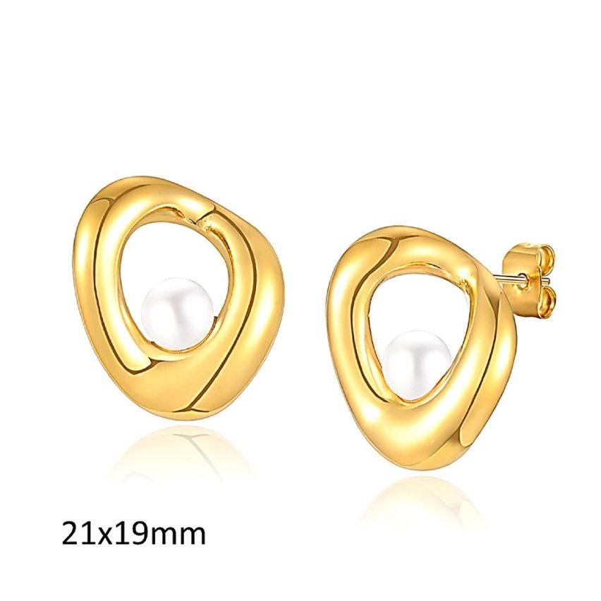 Gold Plating S.Steel and Shell Bead Pearls Earrings