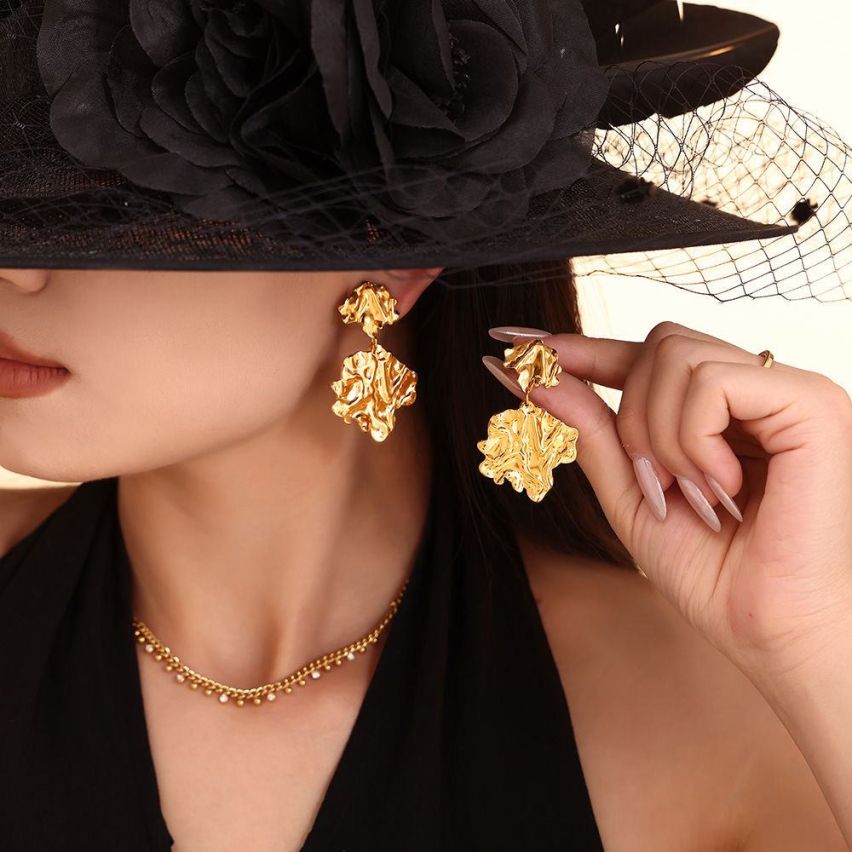 Gold Plating S.Steel Texture Earrings