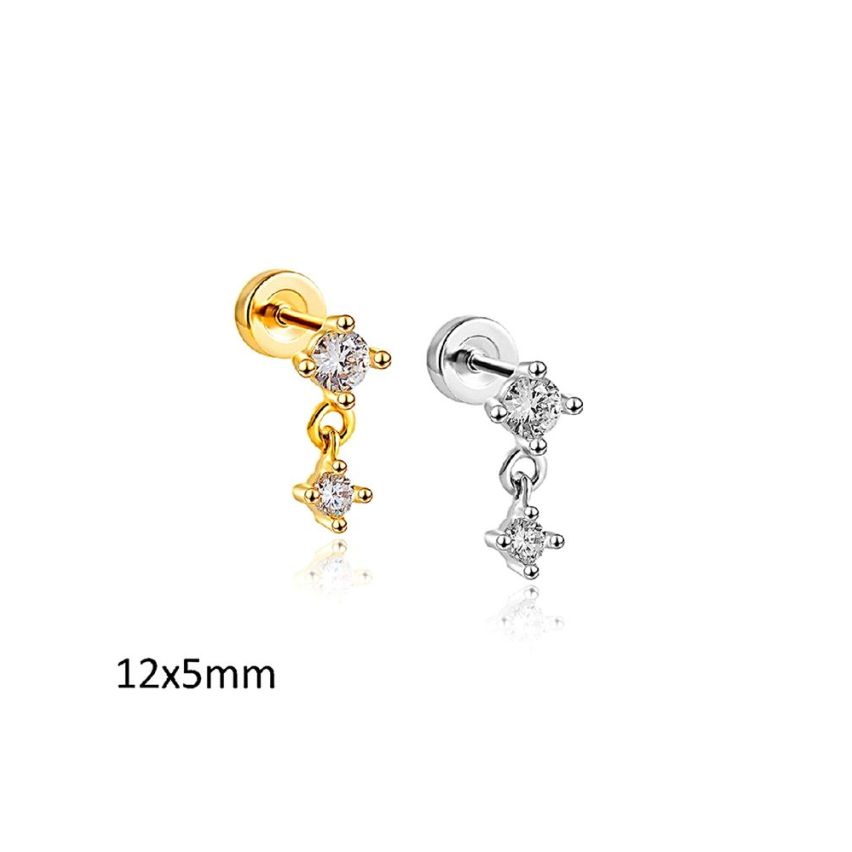 Shiny S.Steel and White Zircon Minimalist Earrings