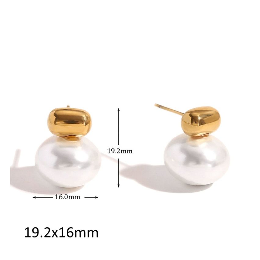 Gold Plating S.Steel and White Shell Bead Pearls Earrings